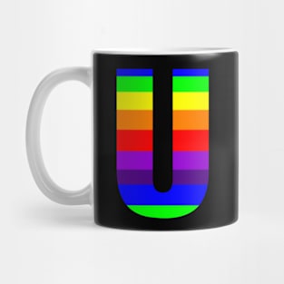 The Letter U in Rainbow Stripes Mug